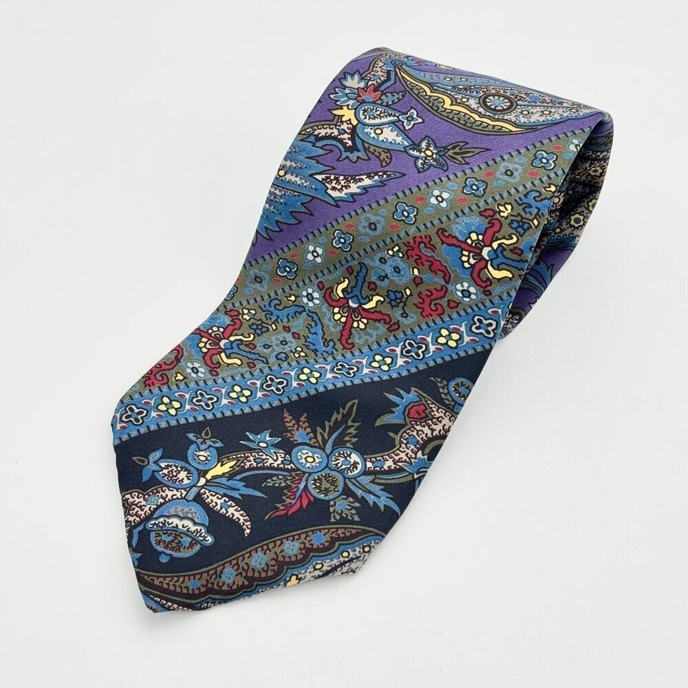 Vintage GANT 100% Silk Tie Paisley Floral Multicolor AOP Necktie Made in USA